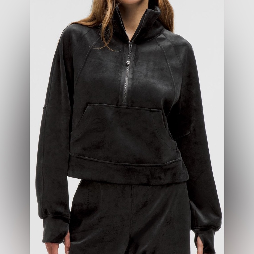 Black Oversized Polo Collar Crop Hoodie
